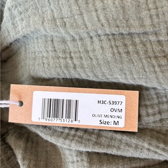 NWT Hello Nite Olive Green Cotton Gauze Cinched Waist Pants Women's M - Picture 4 of 4